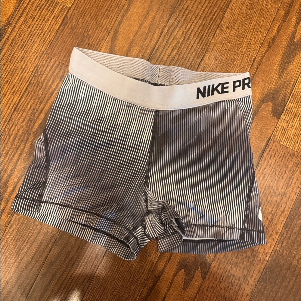 Nike Pro Black and White Striped Shorts